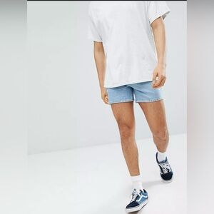 ASOS DESIGN denim shorts in skinny light wash and shorter length mid wash blue